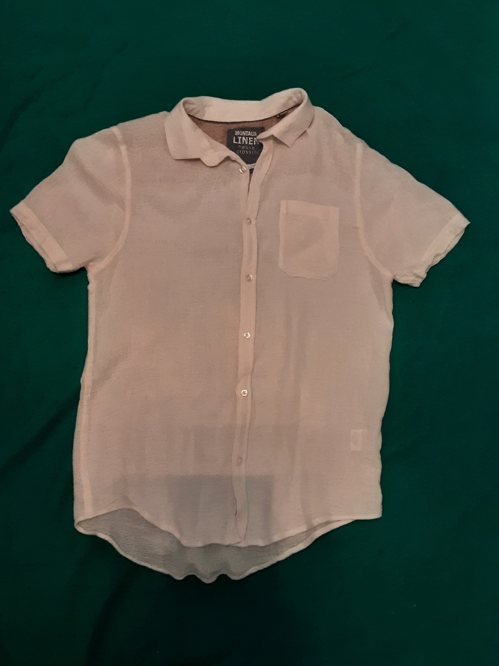 Montauk Linen Short Sleeve Button-Up in Light Beige
